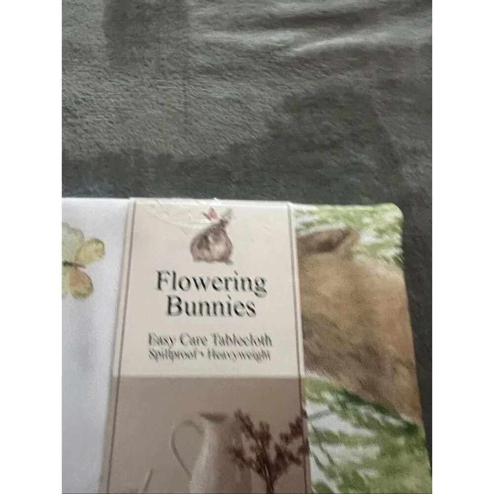 Benson Mills Flowering Bunnies Easy Care Tablecloth Oblong 60in. X 84in. NEW-Sma